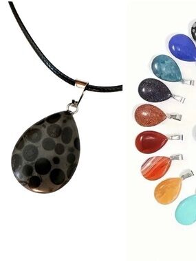 ⭐️ 5 for $25 Natural Stone Water Droplet Pendant Necklace on a Black Cord